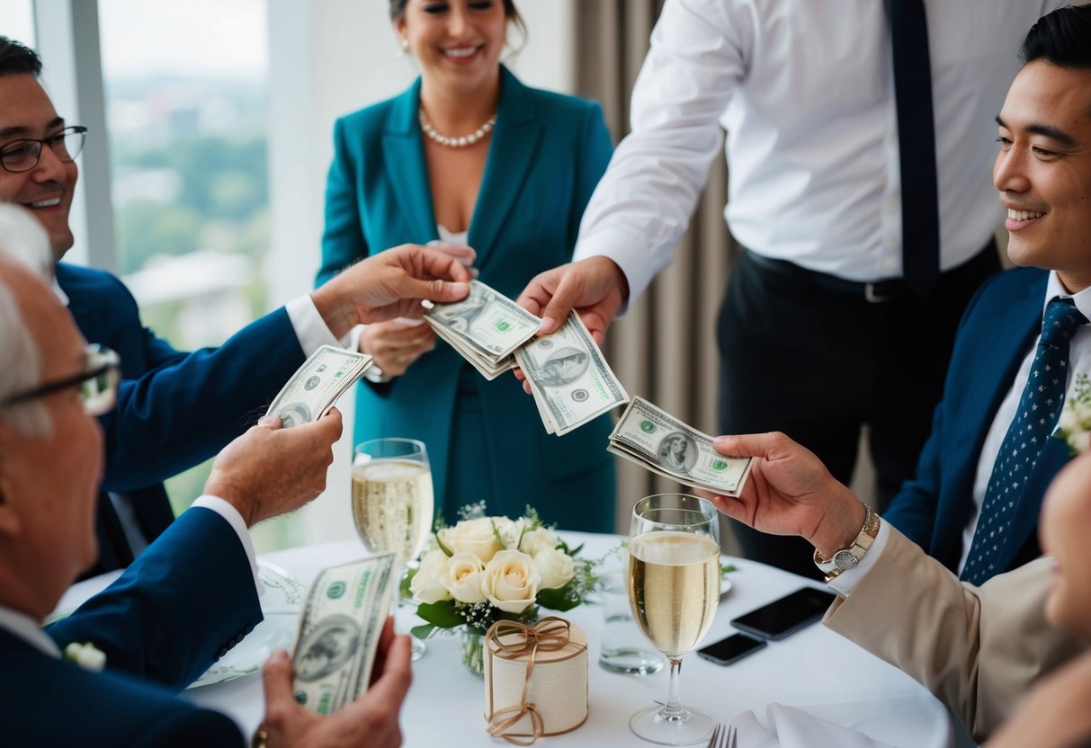 Guests paying for wedding expenses. Involve money, invitations, gifts, and travel arrangements