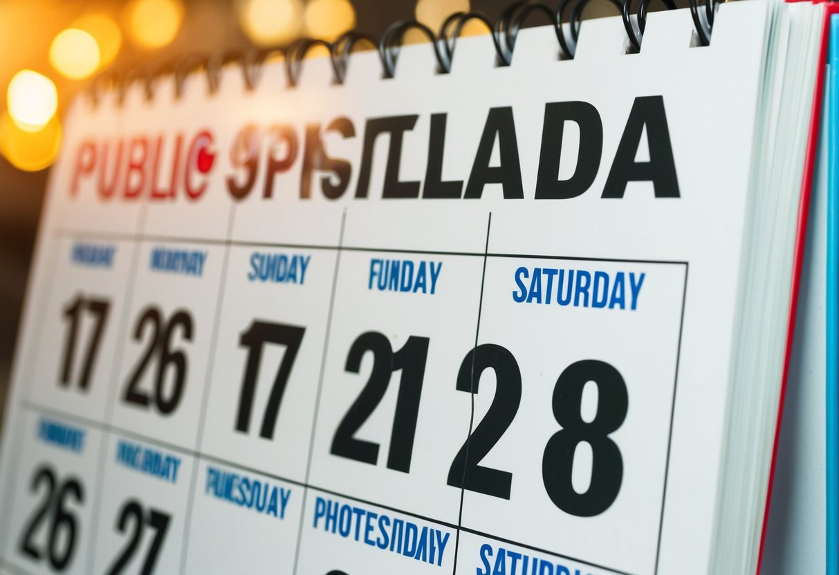 A calendar with crossed out dates of religious and public holidays