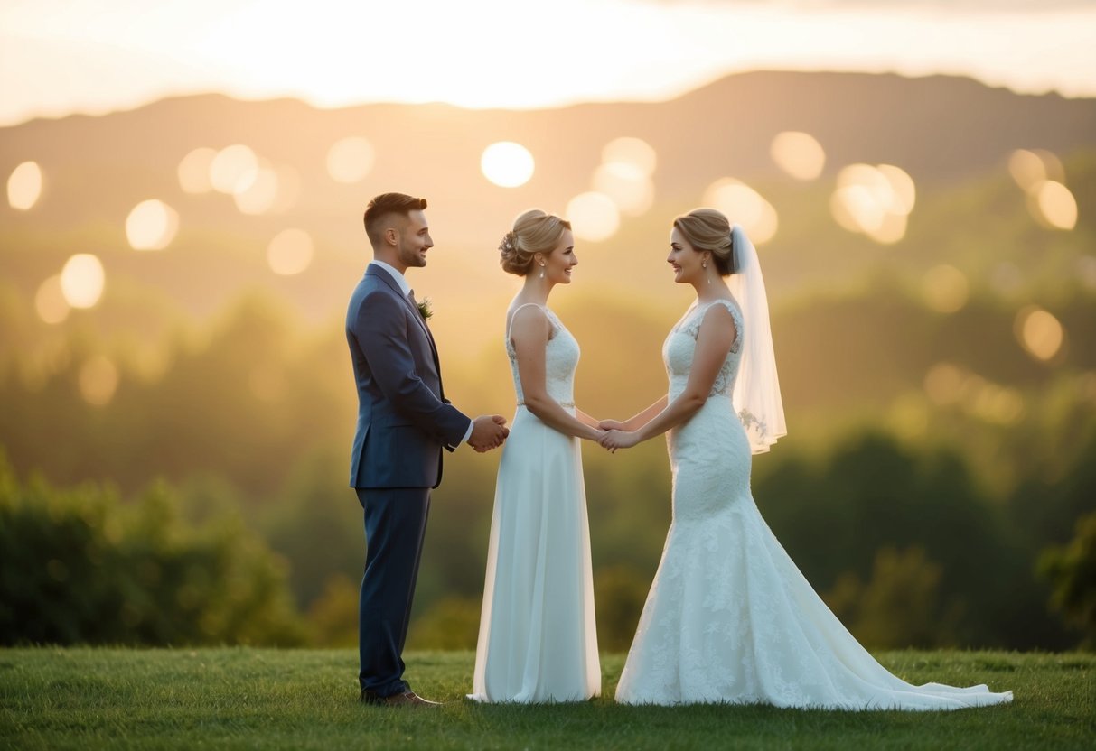 Men and women stand on separate sides, symbolizing the evolution of wedding traditions