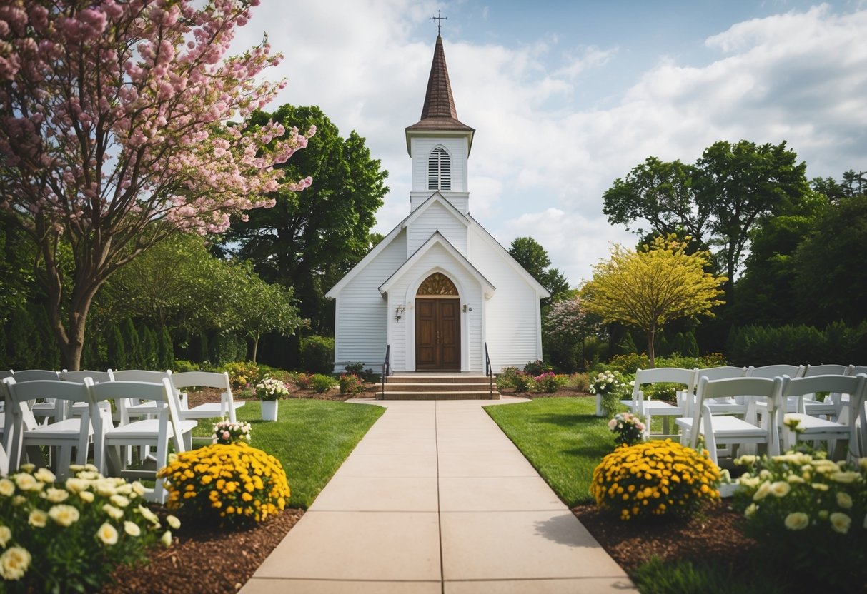A small chapel with blooming flowers, a peaceful garden, and a hasty exchange of vows