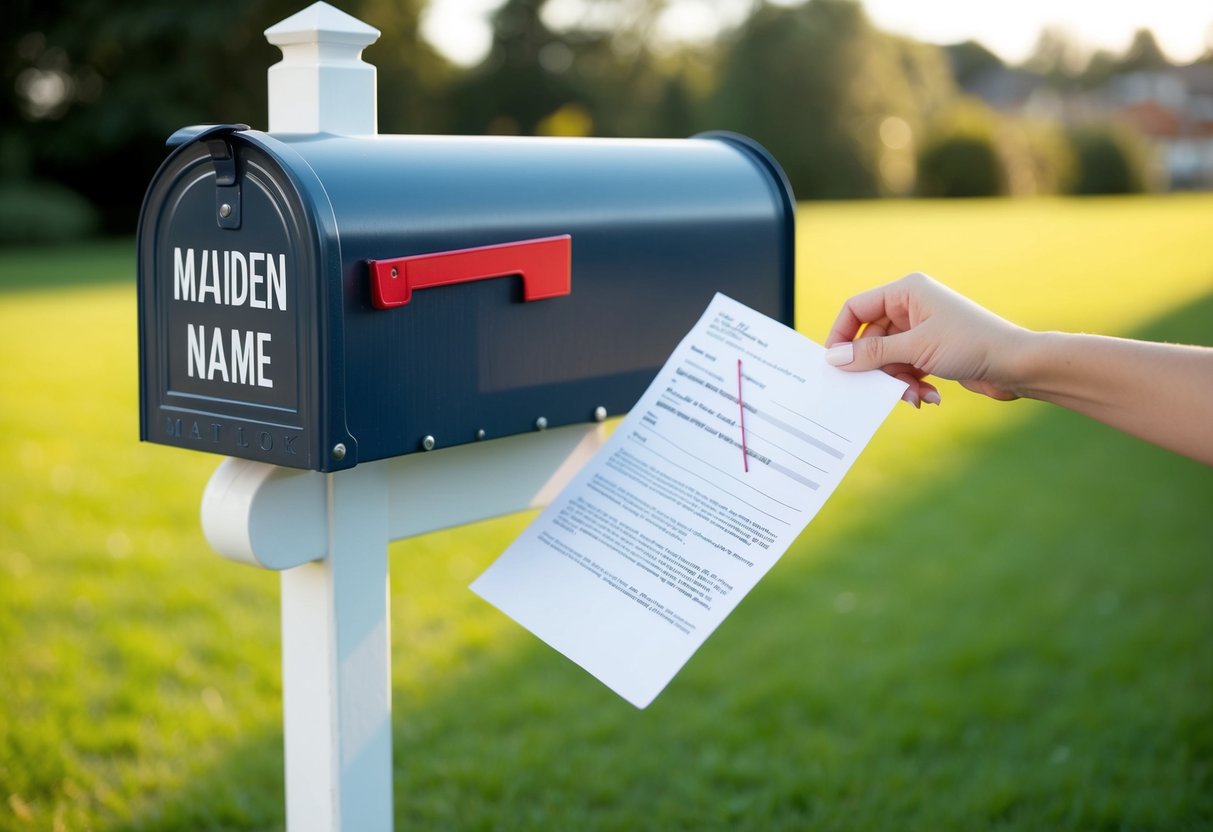 A woman's maiden name remains on her mailbox, while her married name is crossed out on official documents