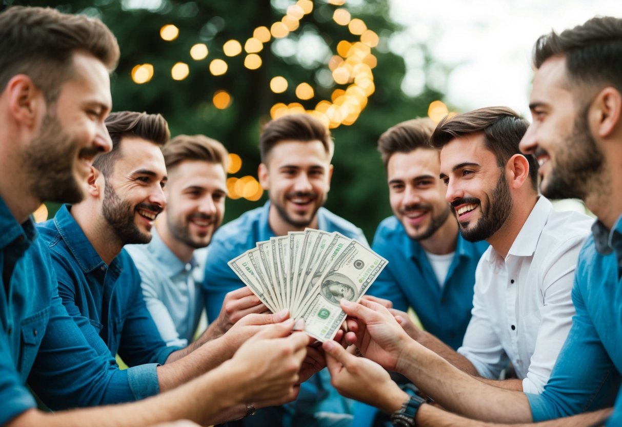 A group of friends pooling money for the groom's stag do