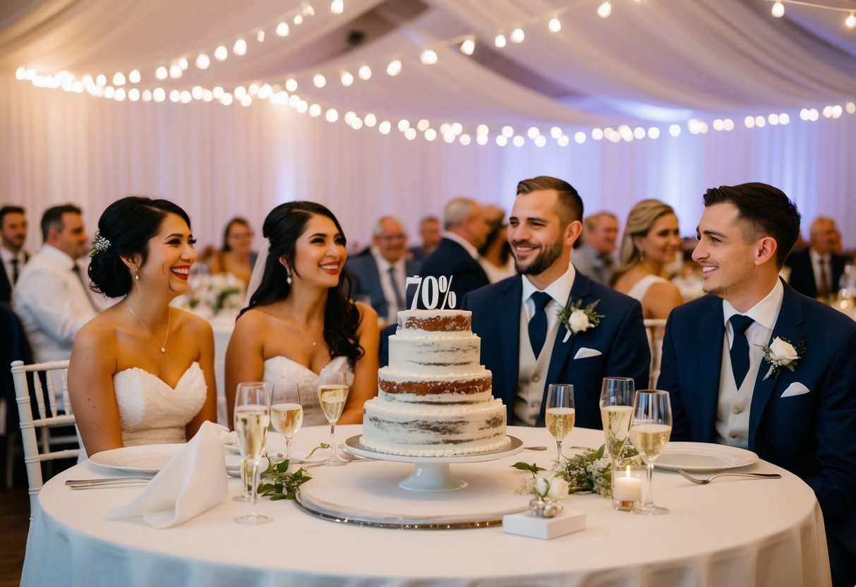 Wedding reception: 70% of guests enjoy cake, while 30% opt out