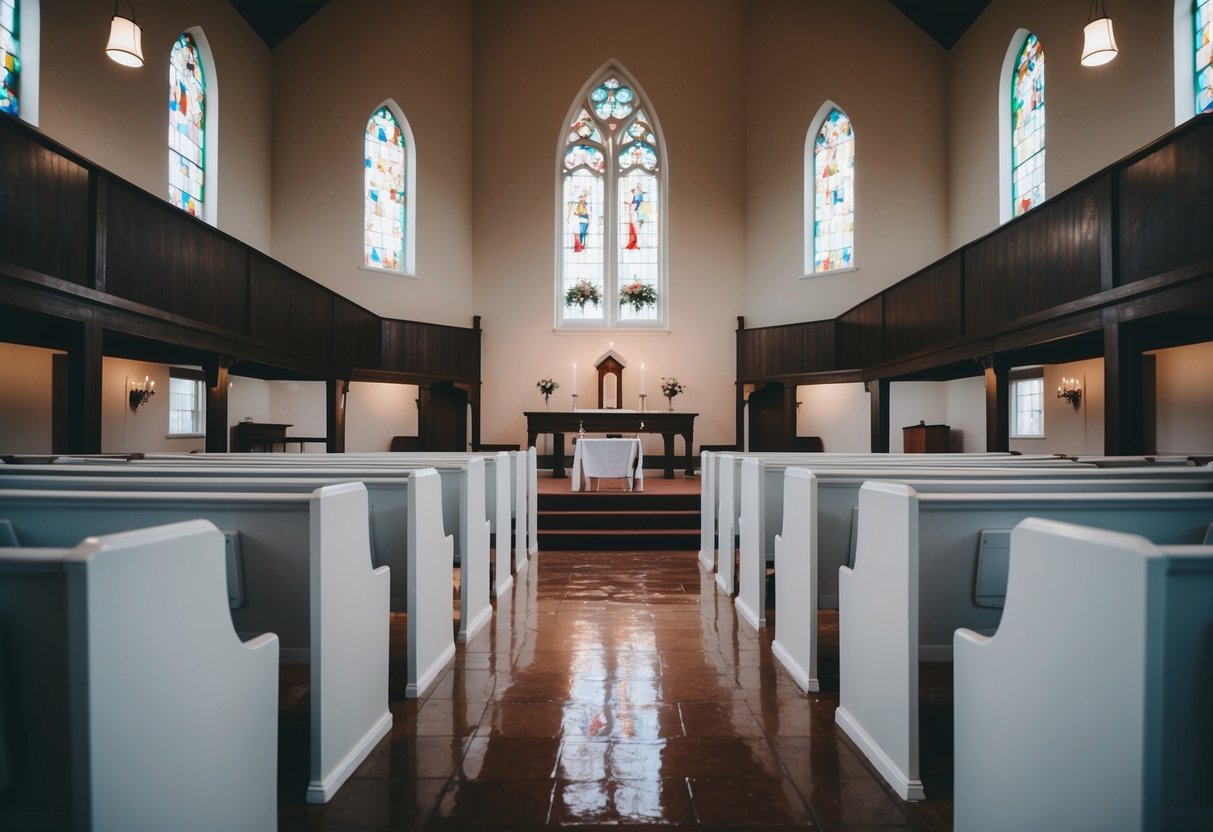 An empty wedding chapel on a rainy Monday
