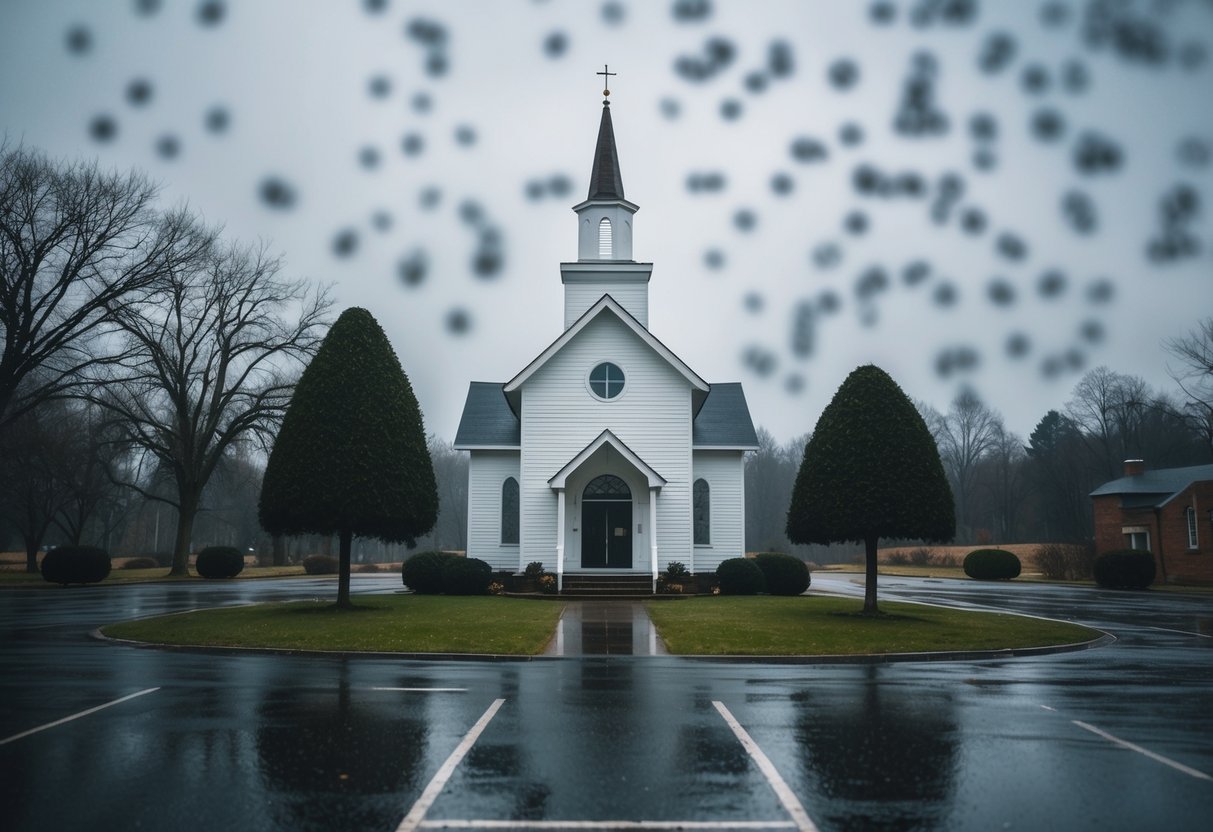 A deserted wedding chapel on a rainy Monday in February