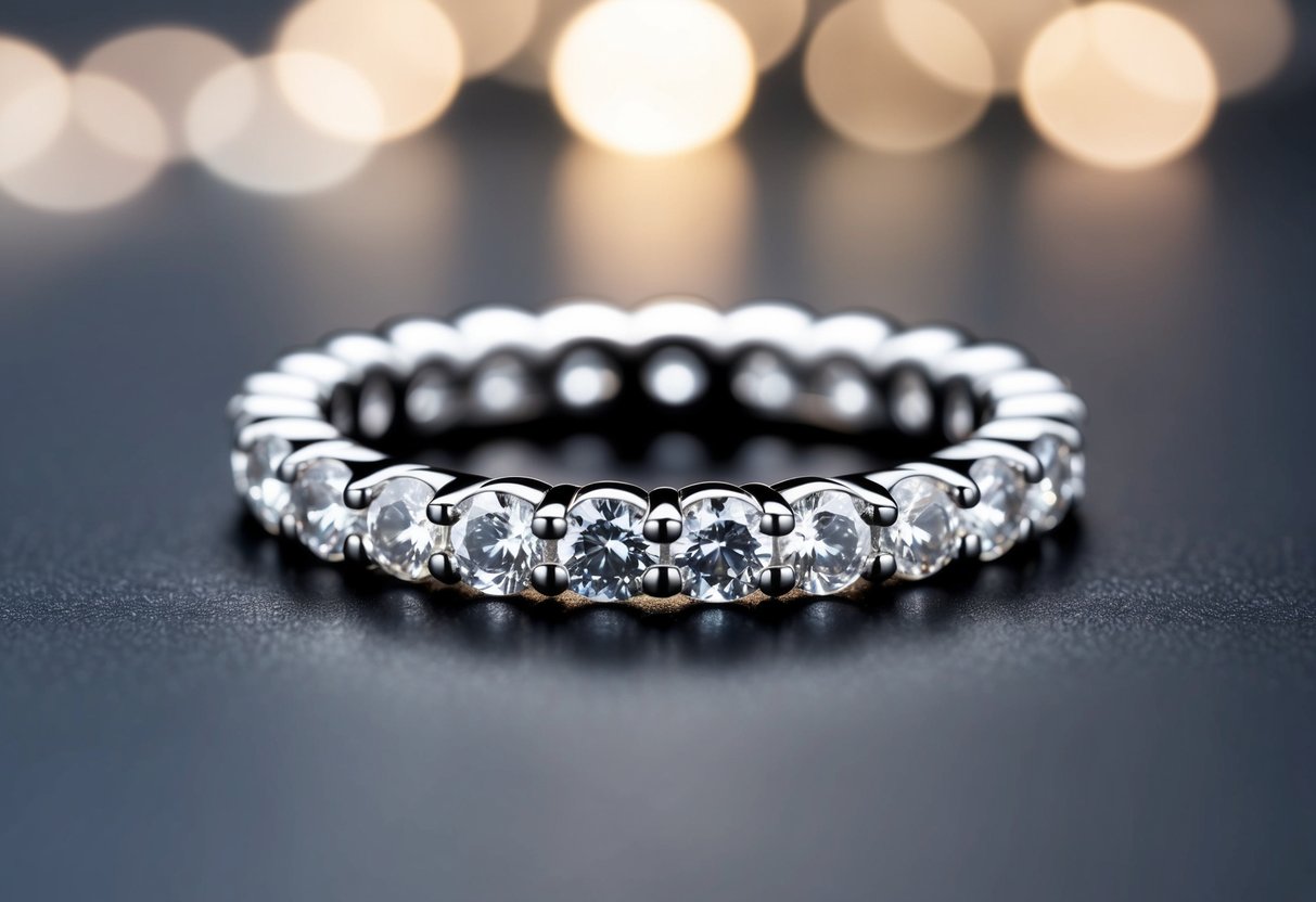 A third wedding ring, known as the eternity ring, symbolizes everlasting love. It typically features a continuous band of diamonds or gemstones