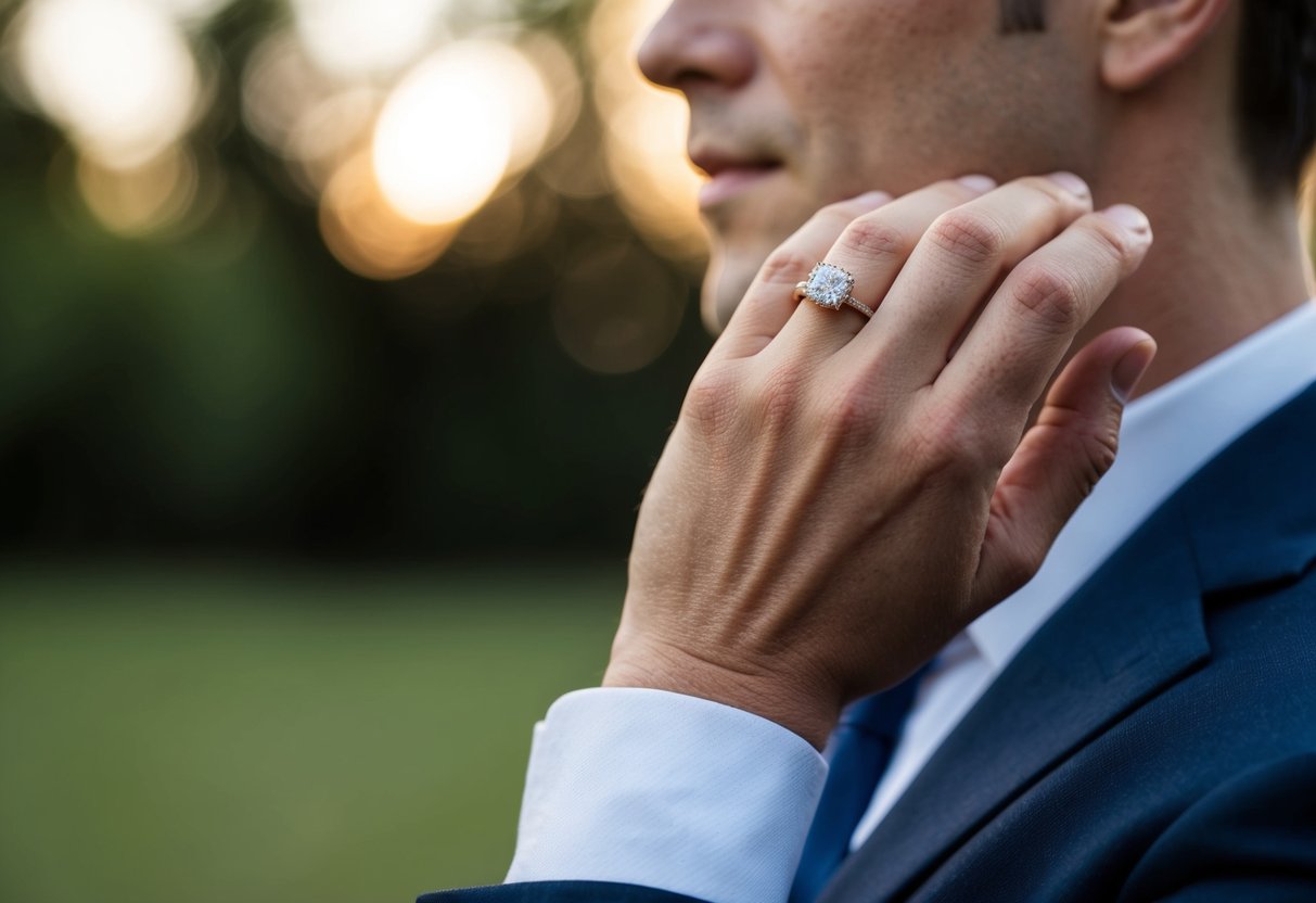 A British man's right hand with a wedding ring