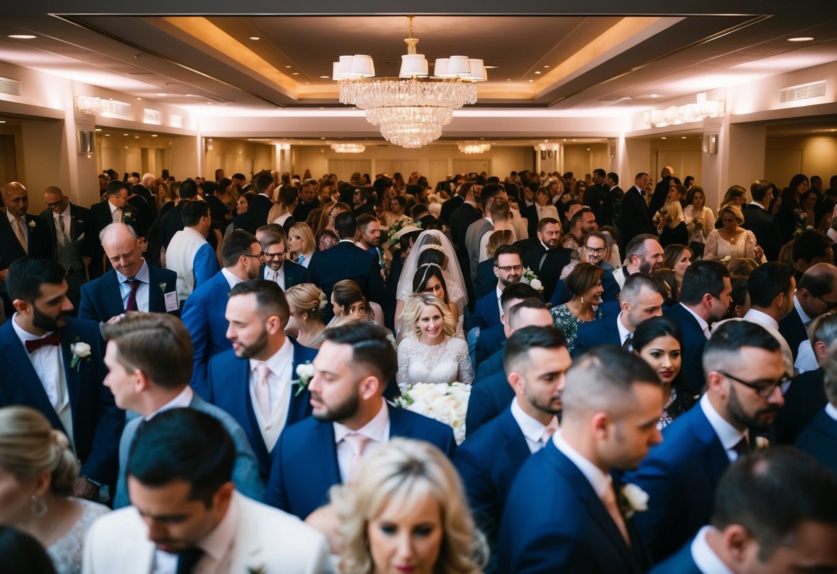 A crowded wedding venue with limited space and a long wait for guests