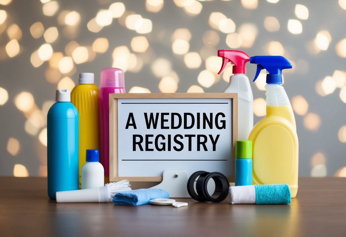 A wedding registry with items like cleaning supplies, personal hygiene products, or adult toys is inappropriate