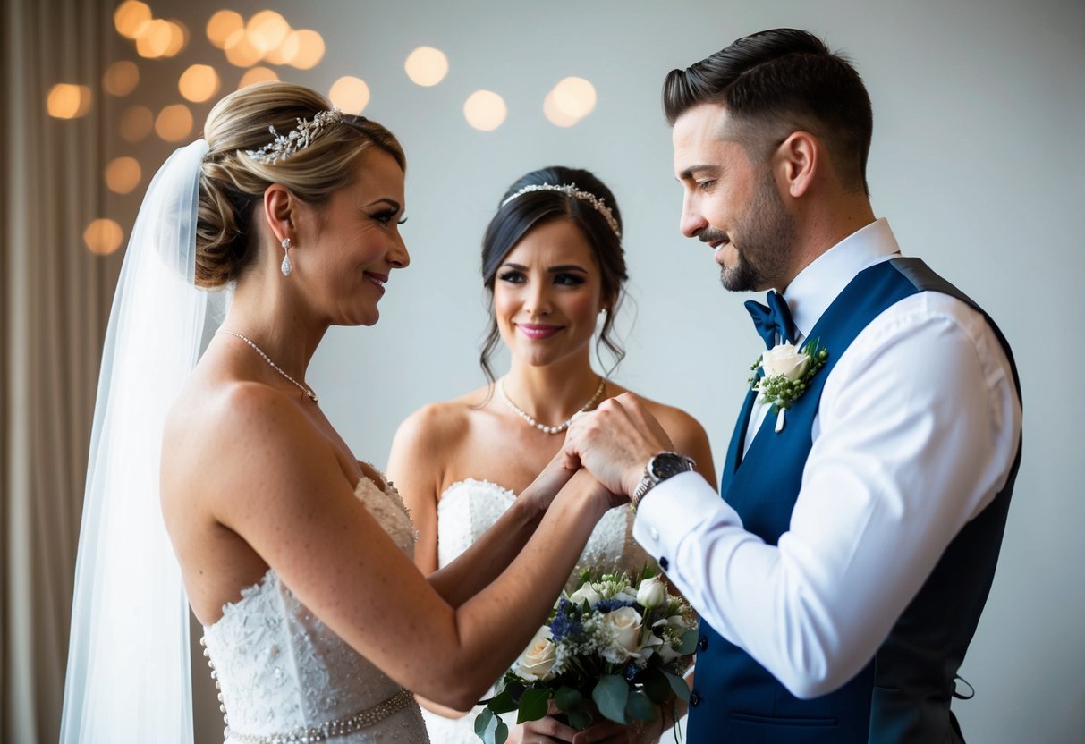 A bride and groom gently requesting unedited wedding photos from a photographer