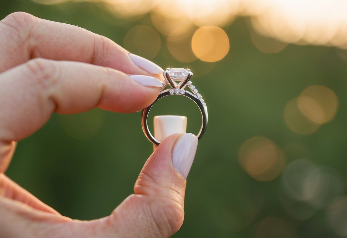 A wedding ring being placed on a finger