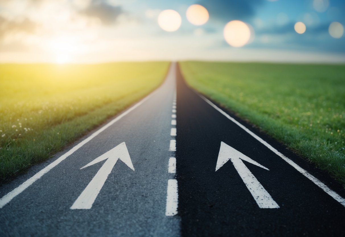 A path diverging into two, with one leading to a bright, open future and the other disappearing into darkness