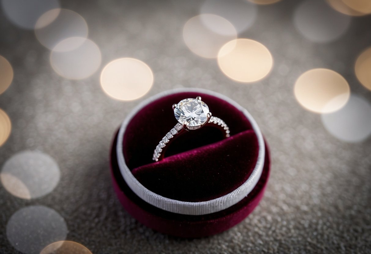 A sparkling diamond ring on a velvet cushion