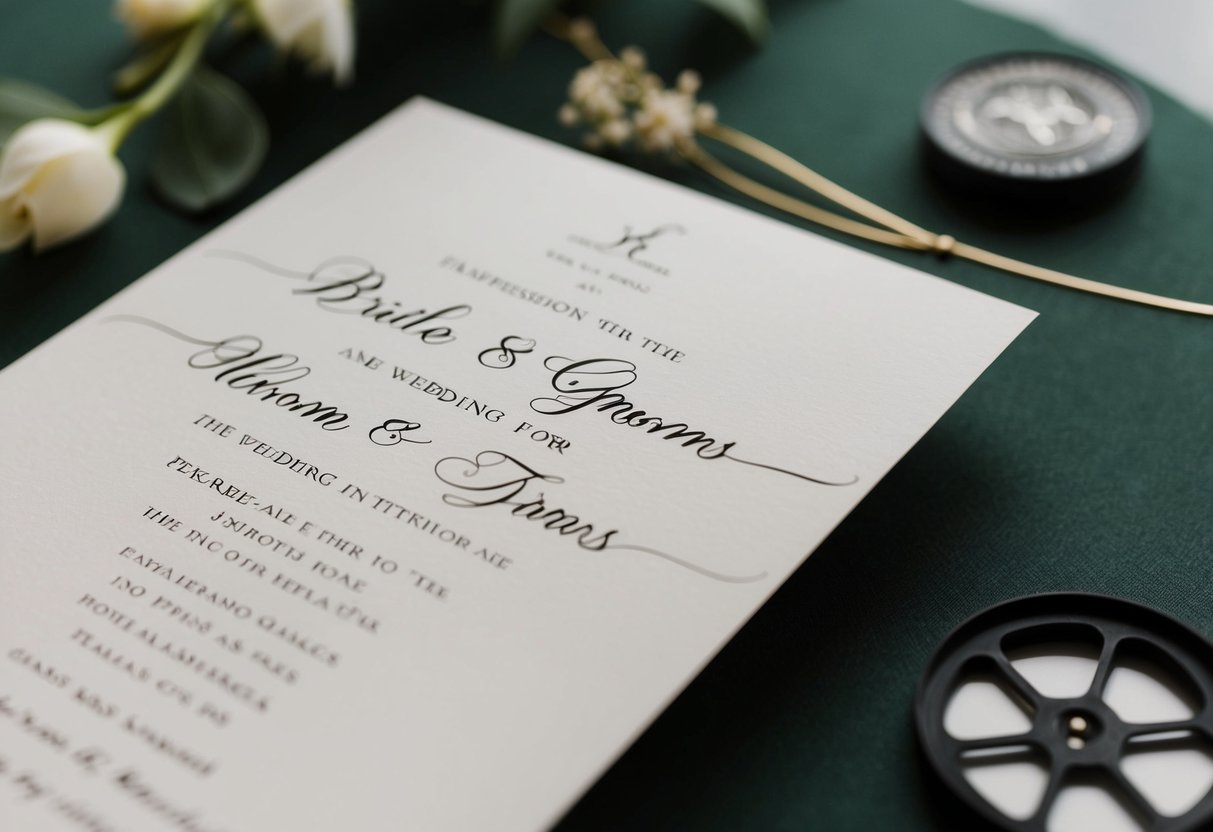 A wedding invitation with the bride and groom's names written in elegant calligraphy