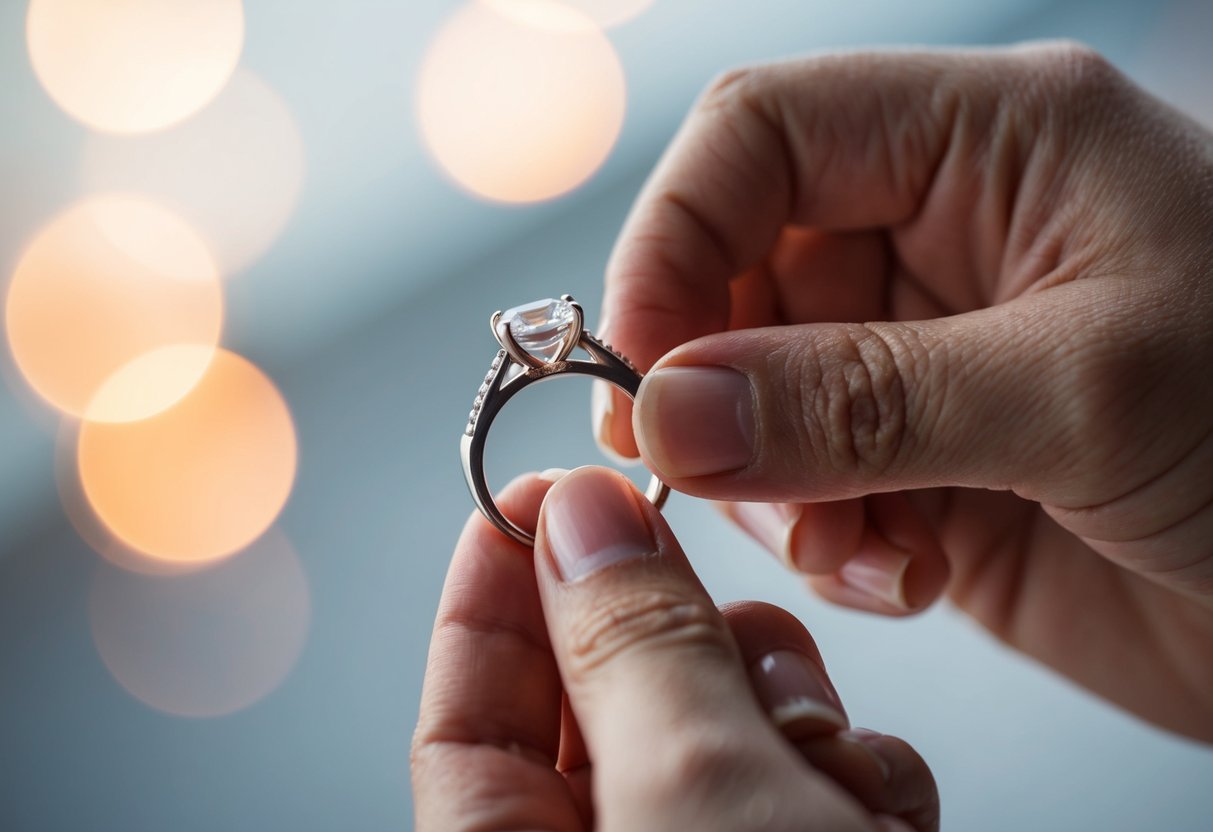 A wedding ring being placed on a finger