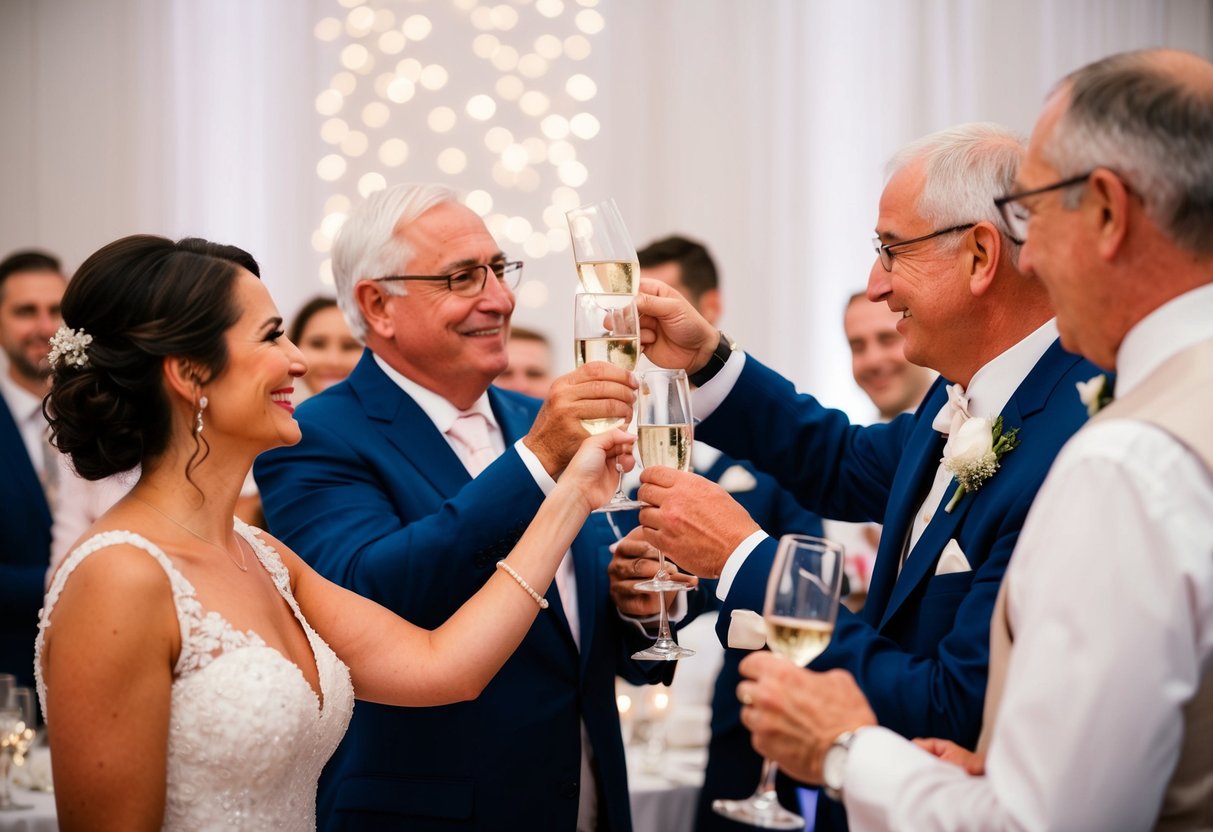 The parents of the bride raise their glasses and address the guests with a heartfelt toast at the wedding reception