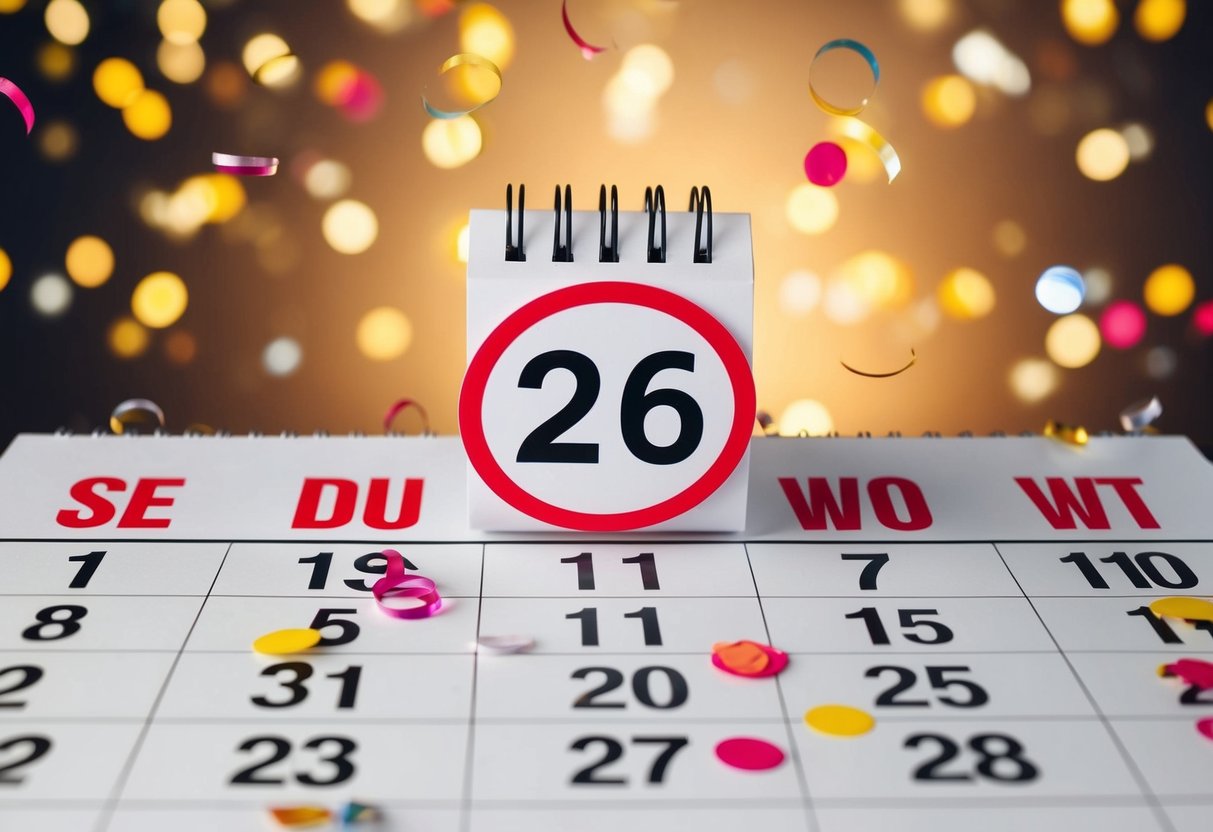 A calendar with a circled date and confetti falling around it