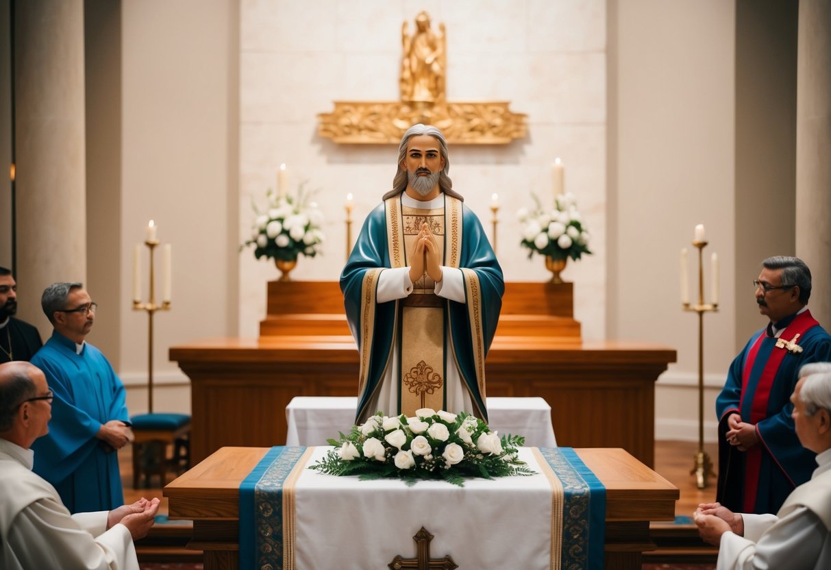 A figure stands at the altar, offering a symbolic gesture of unity and support
