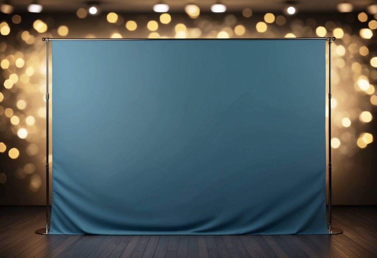 A 20x10 foot stage backdrop with a simple, solid color design and a matte finish hanging from a metal rod