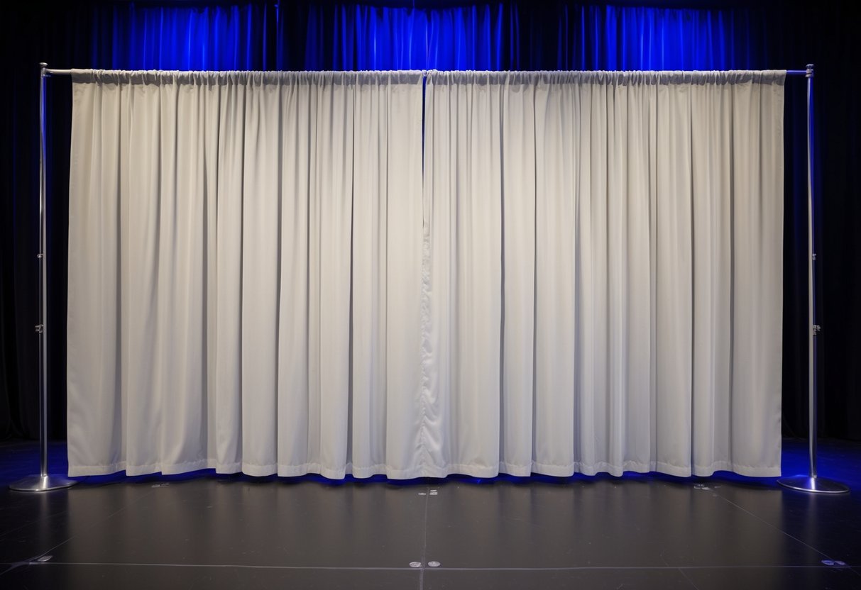 A 20-foot wide by 10-foot high stage backdrop hangs taut with grommets across the top for easy installation
