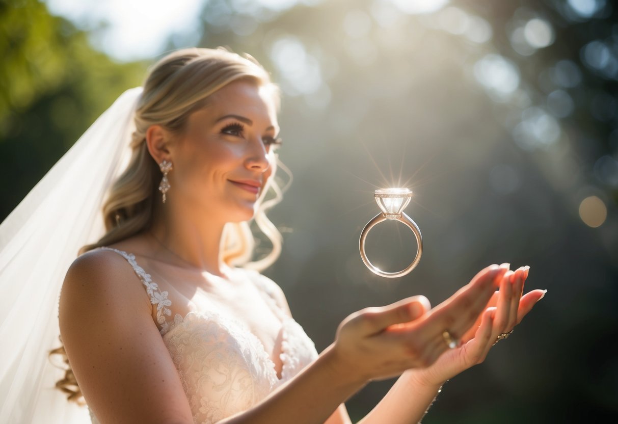 A ring floats towards the bride in a beam of light