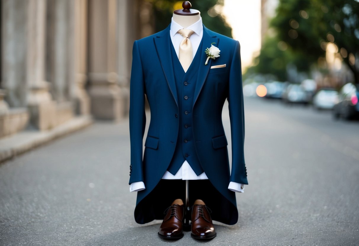 A stylish suit with a matching vest and tie, paired with polished dress shoes, could be a great alternative to a dress for a wedding
