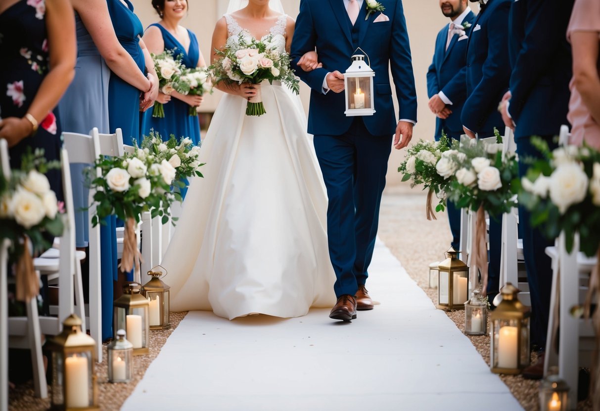 Brides walk down the aisle holding a lantern instead of a bouquet