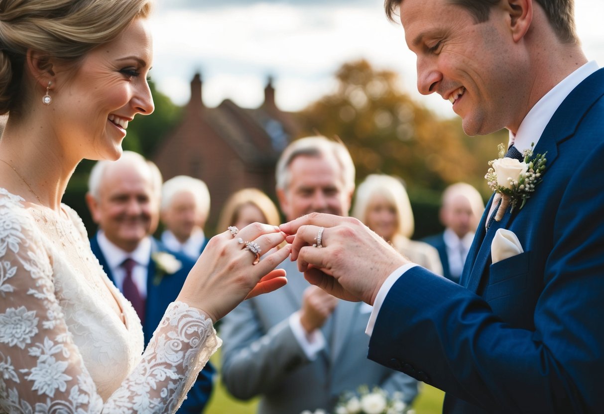 A British couple exchanging wedding rings in a traditional ceremony