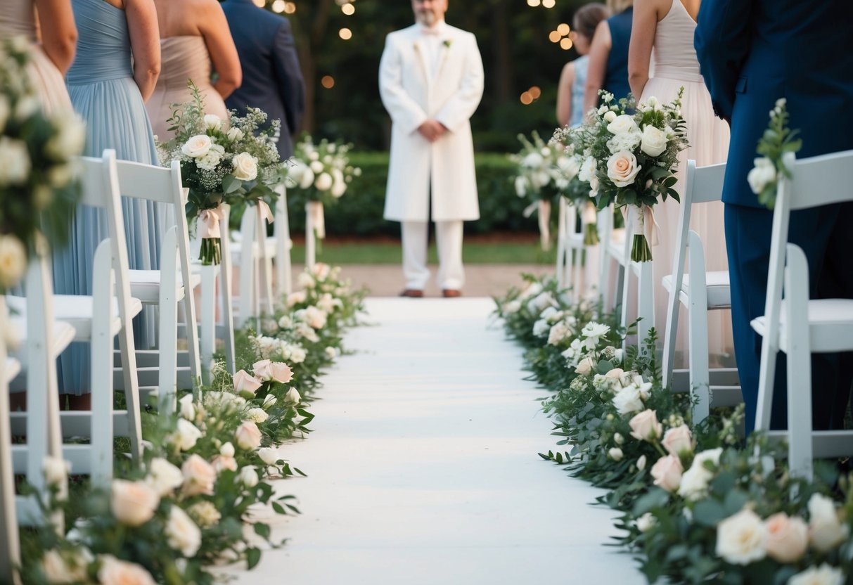 A figure stands at the end of a flower-lined aisle, waiting to escort someone forward. The setting is serene, with soft lighting and a sense of anticipation in the air