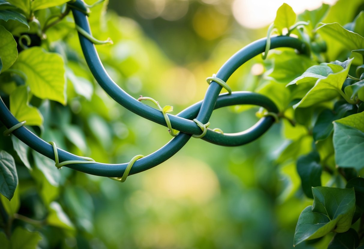 A pair of intertwined vines growing together, symbolizing the lasting commitment and unity of marriage vows until death