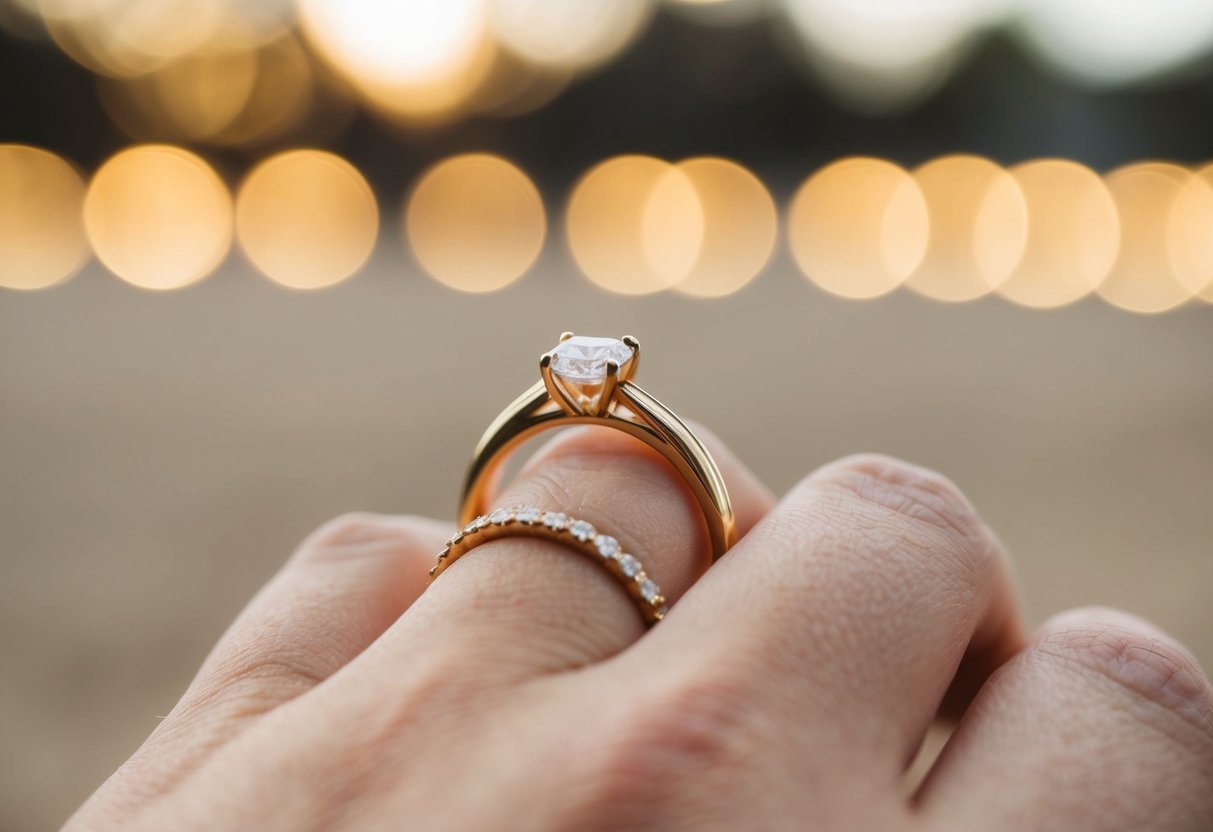 A gold ring placed on a finger, symbolizing marriage