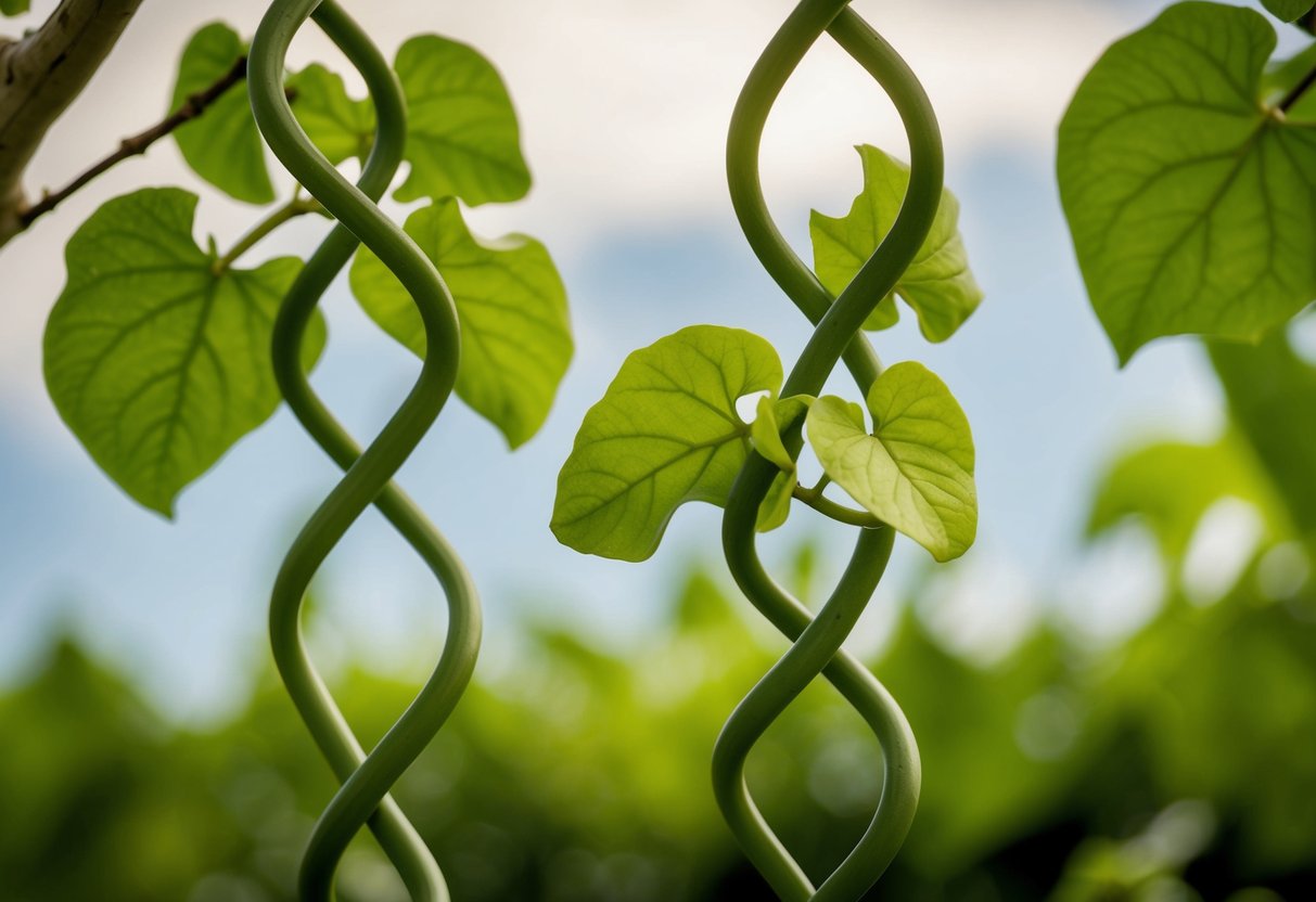 A pair of intertwined vines, one slightly ahead of the other, gently swaying in the breeze