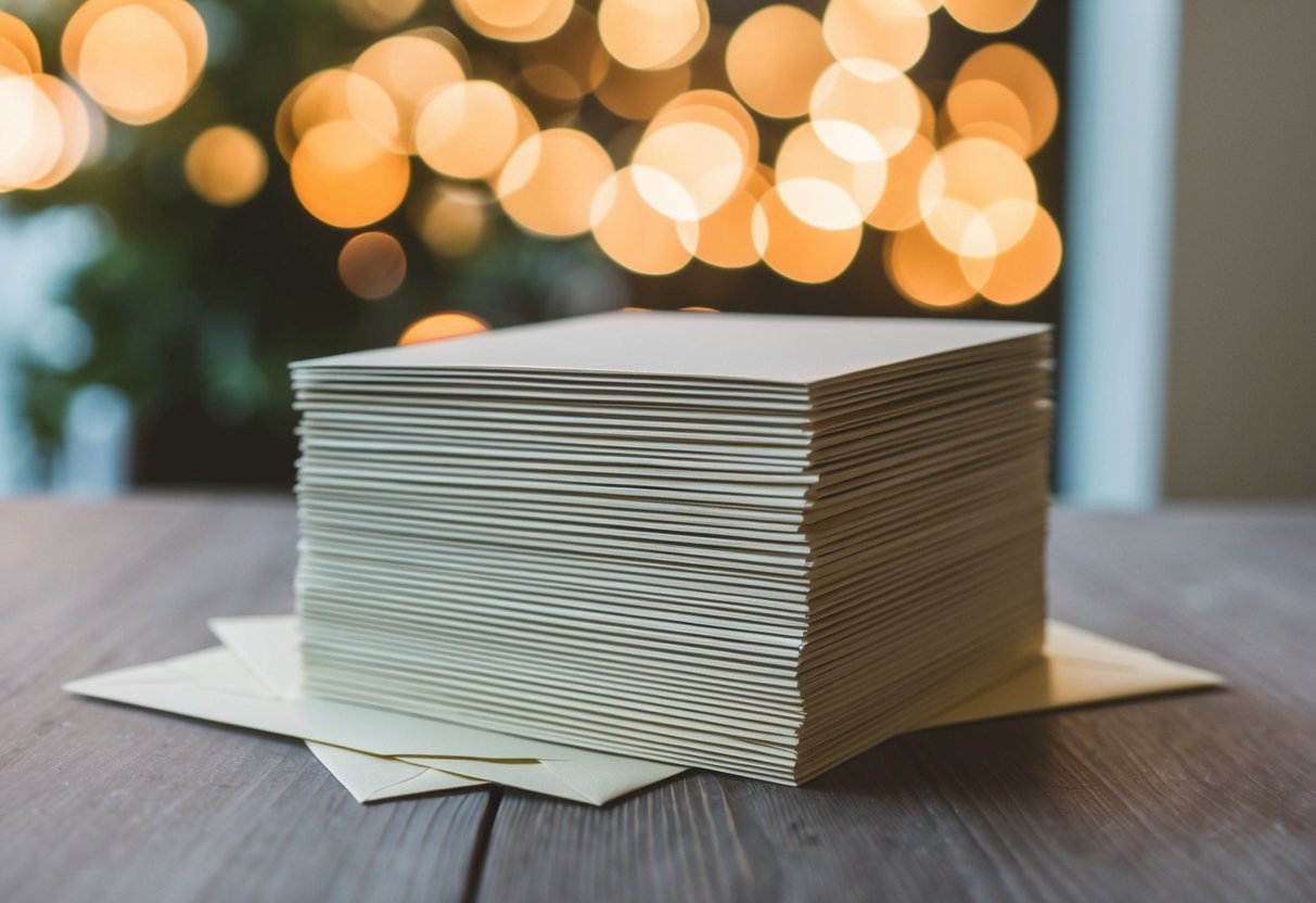 A stack of 150 blank wedding invitation cards with envelopes