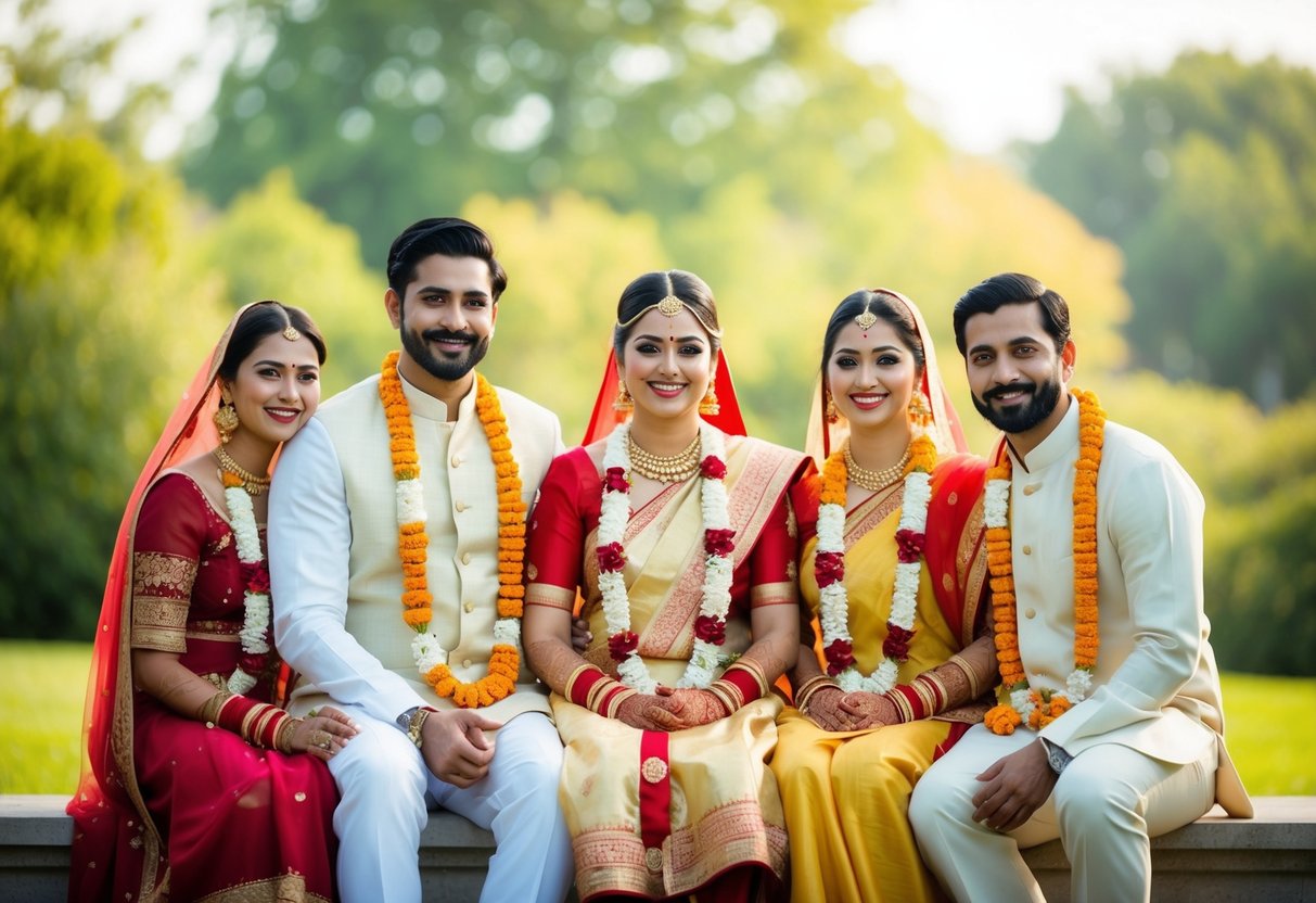 A couple sitting with their families, symbolizing unity, stability, and mutual support in an arranged marriage