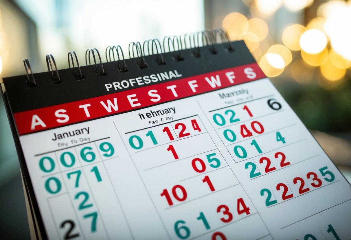 A calendar with different state names and varying numbers of days highlighted