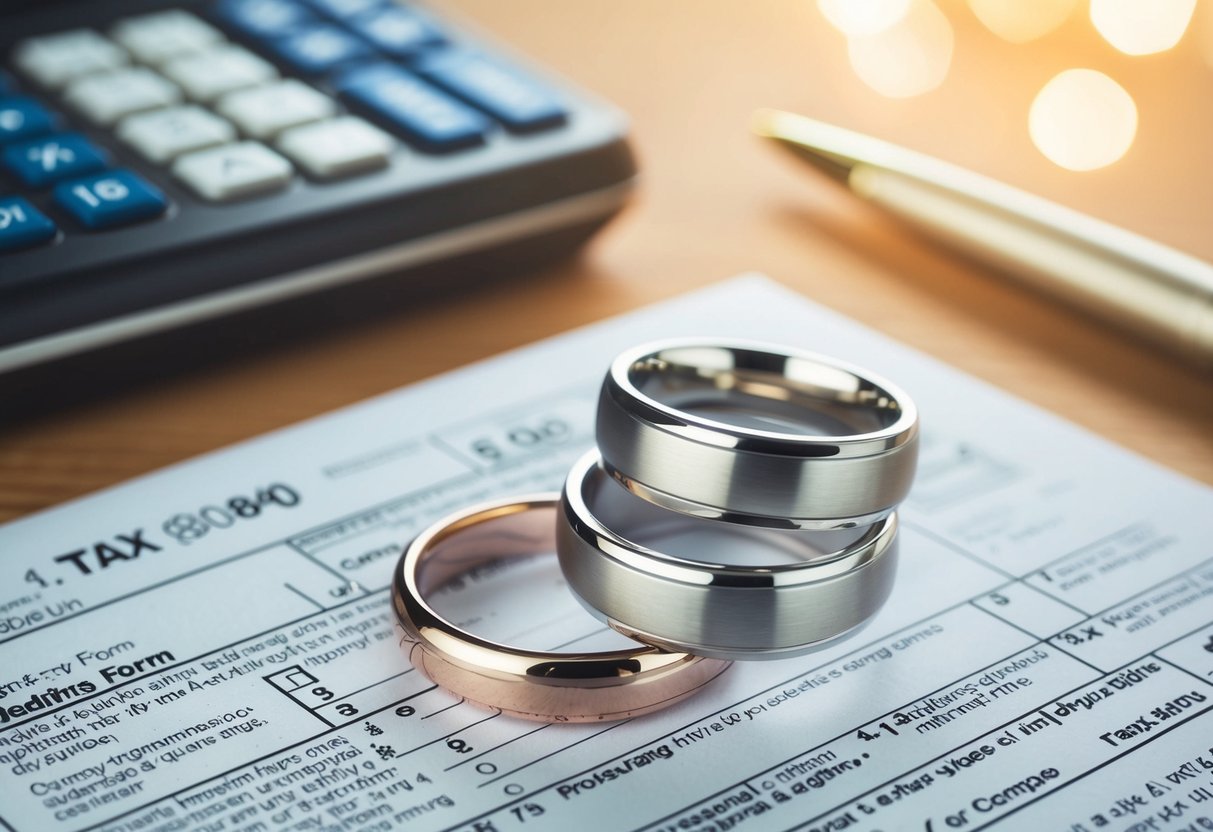 A couple's wedding rings on a tax form, with one box highlighted