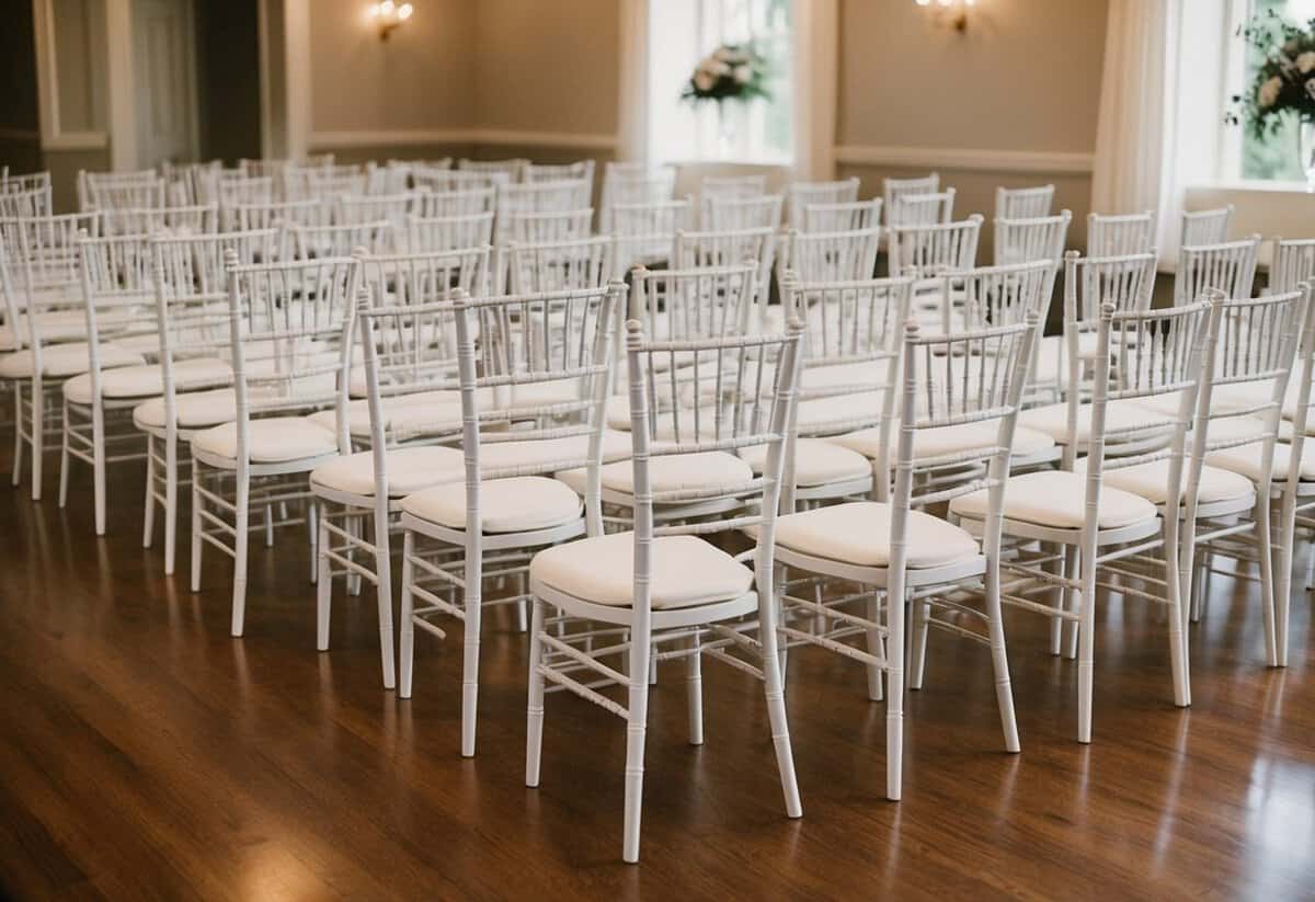 A wedding venue with empty chairs arranged in rows