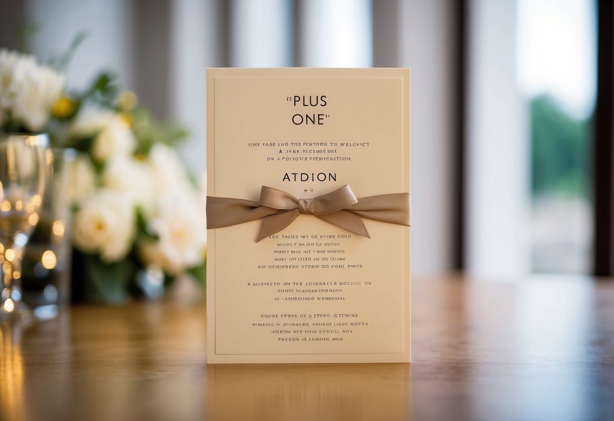 A wedding invitation with a "plus one" option crossed out