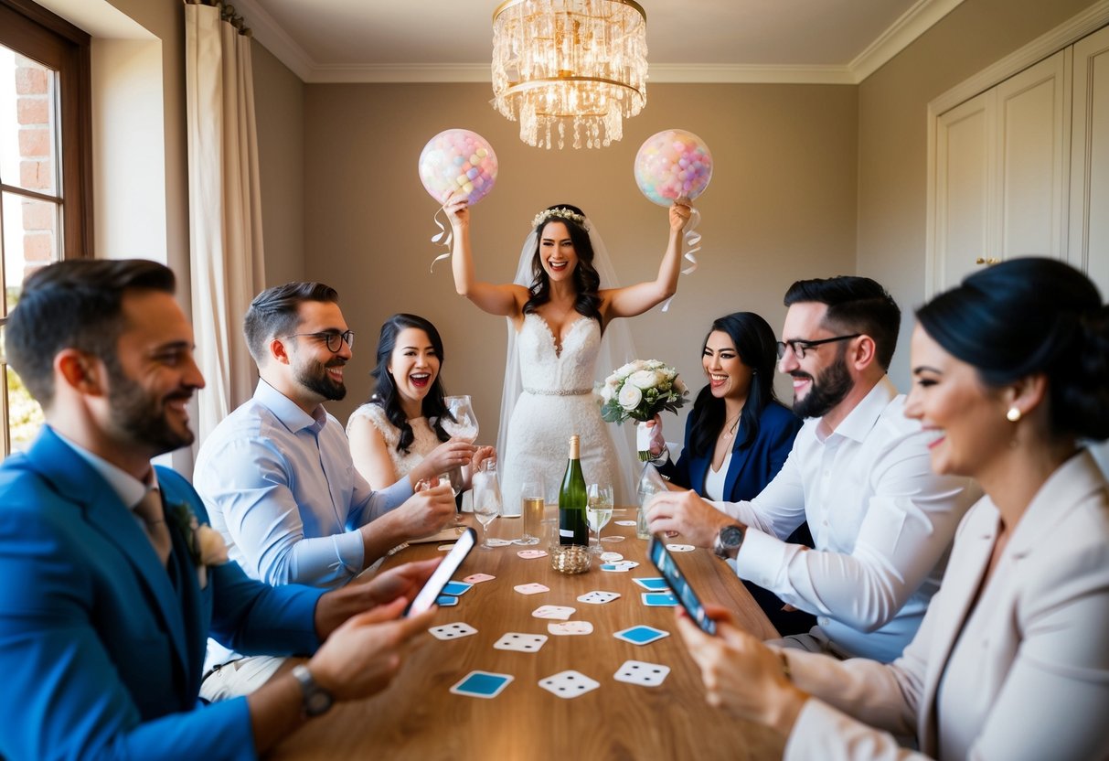A virtual wedding shower with guests playing games and celebrating via Zoom
