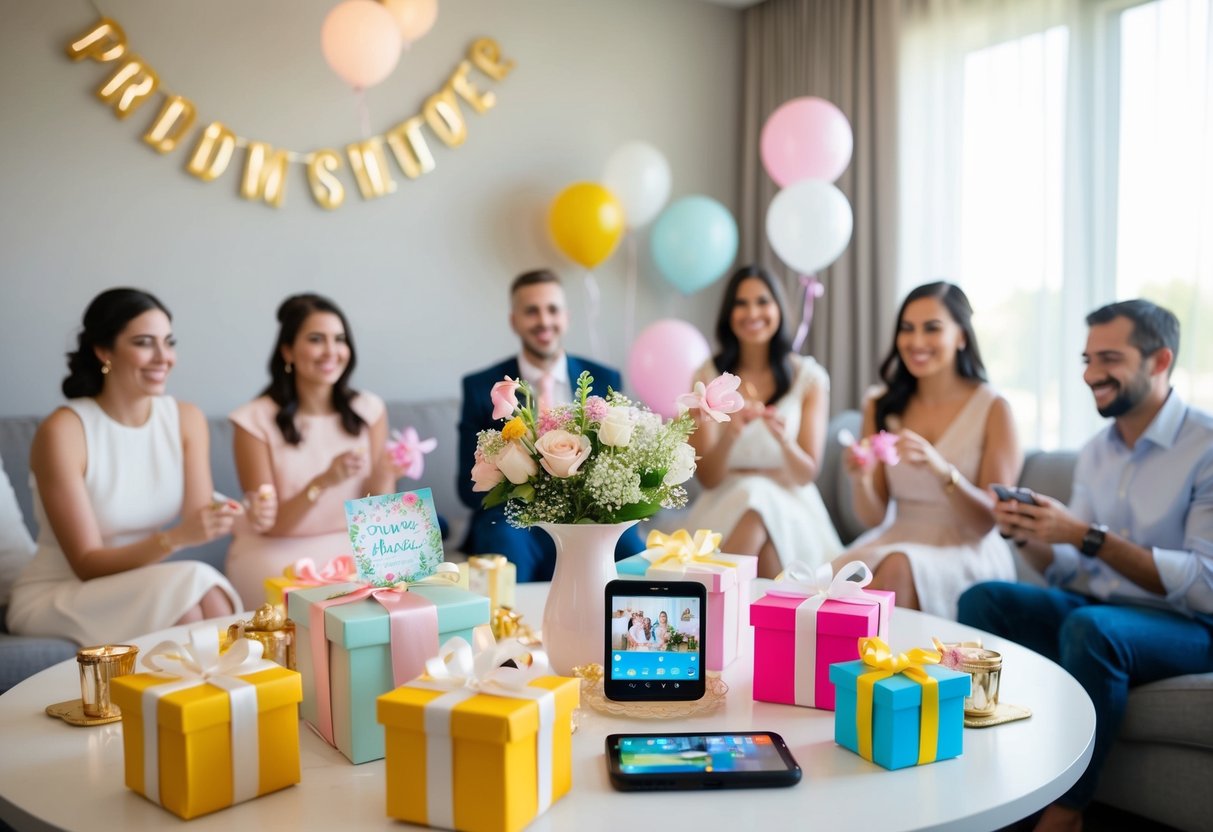 A zoom wedding shower with personalized gifts, decorations, and virtual games, celebrating the bride-to-be with friends and family from afar