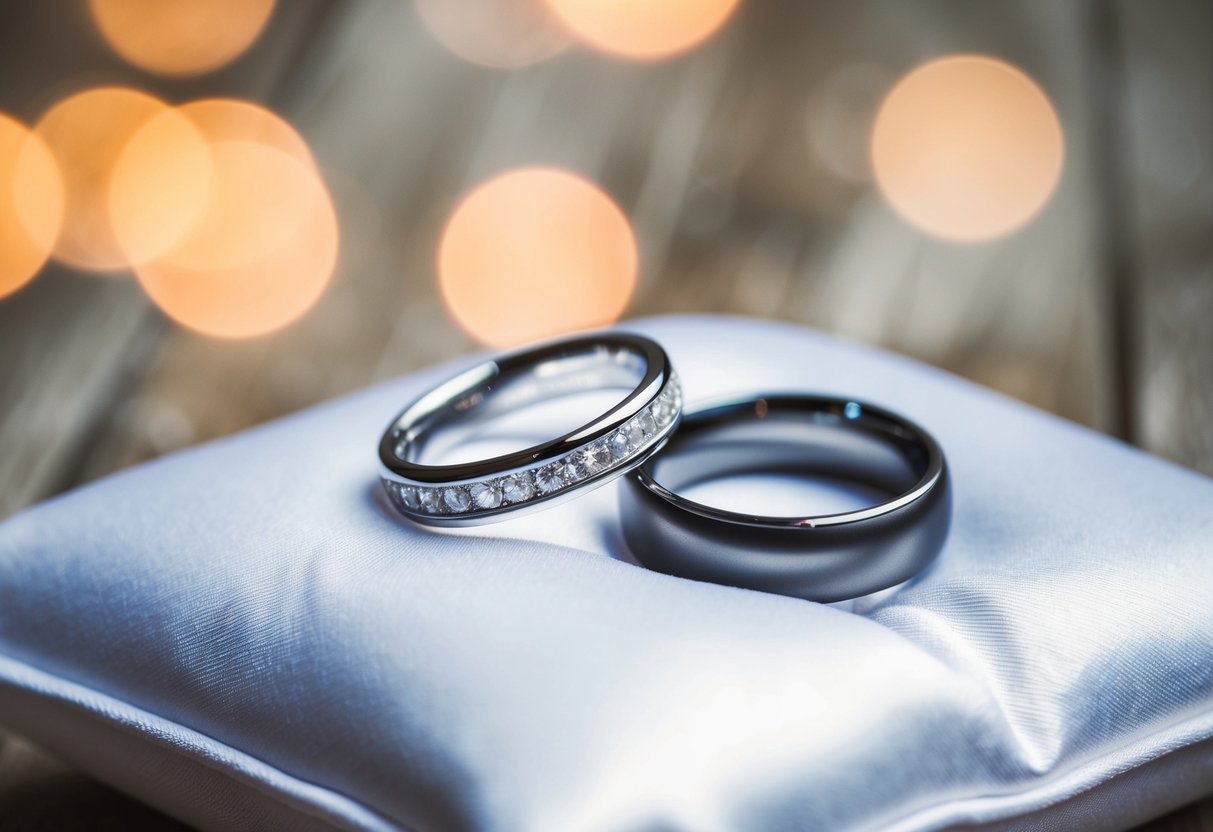 A wedding ring lying abandoned on a white satin pillow