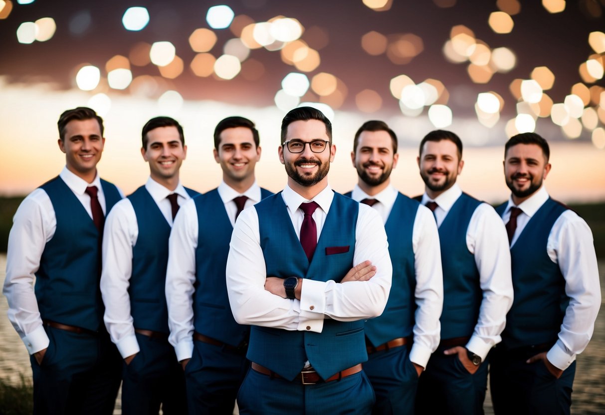 A group of groomsmen standing together, each representing different qualities and personalities