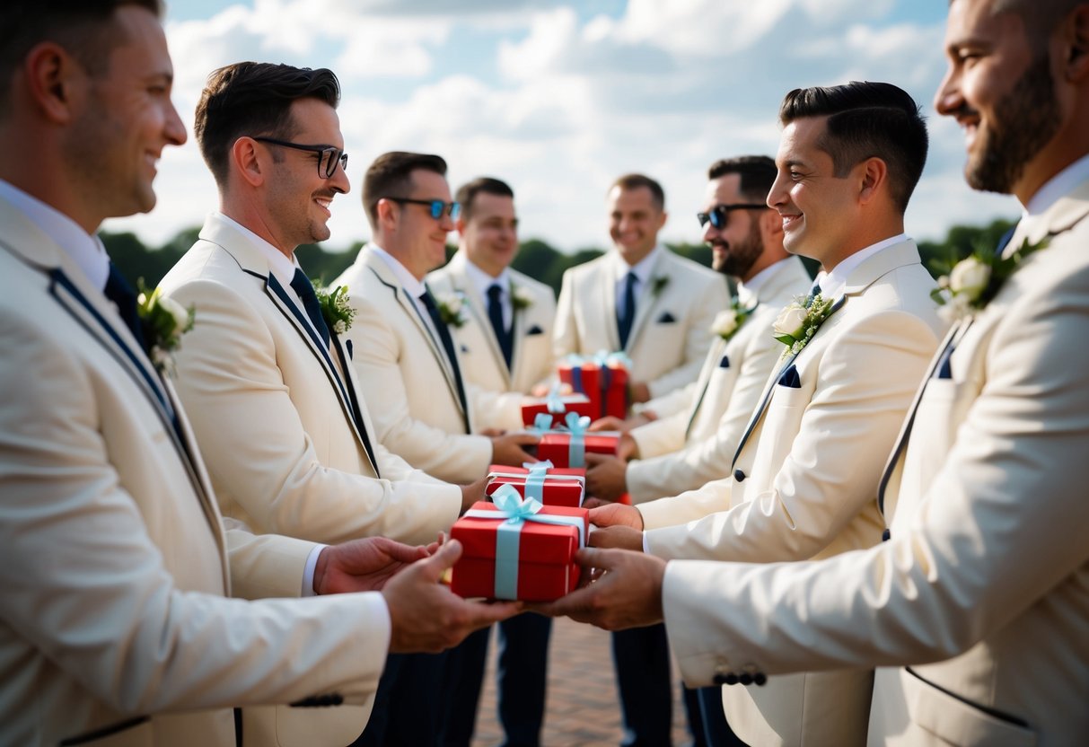 Ushers and groomsmen receive identical gifts at the wedding