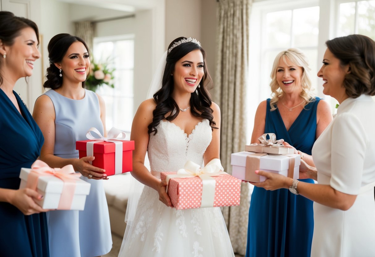A bride-to-be receives gifts at a bridal shower six months before her wedding