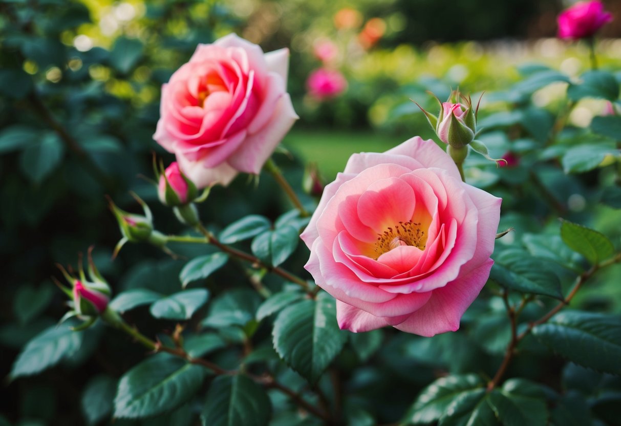 A blooming rose growing freely in a lush garden