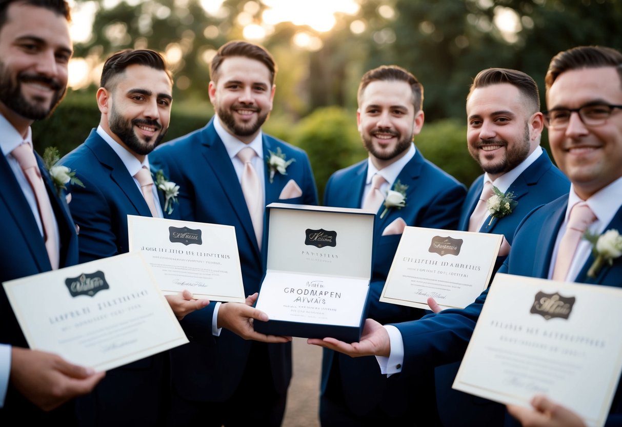 Groomsmen receive personalized invitations, delivered in advance