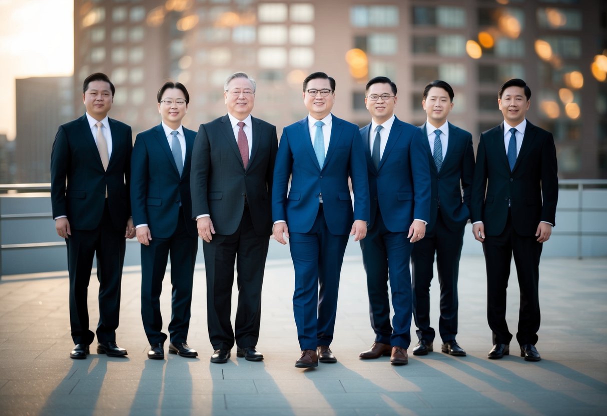 A group of men in suits standing together, one slightly apart