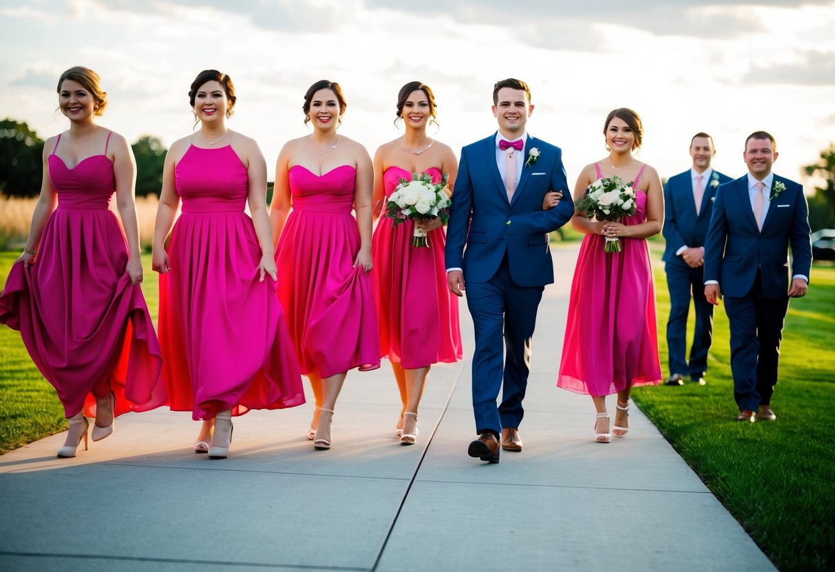 Bridesmaids walk first, followed by groomsmen