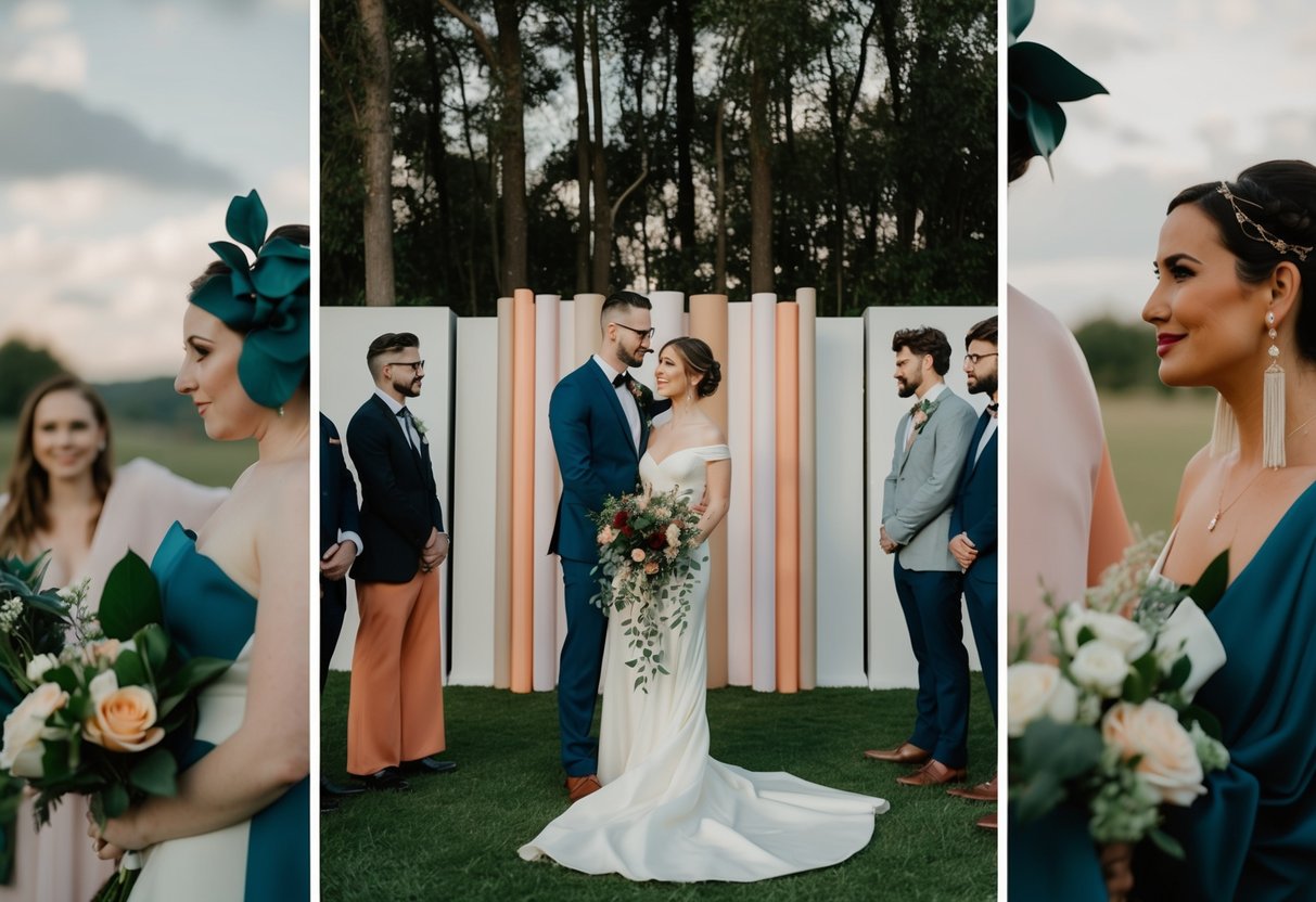 A non-traditional wedding setting with modern decor and alternative bridal attire
