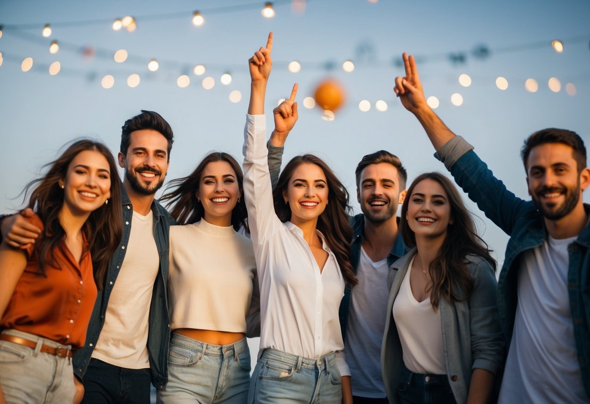 A group of friends celebrating, with one standing out as the leader